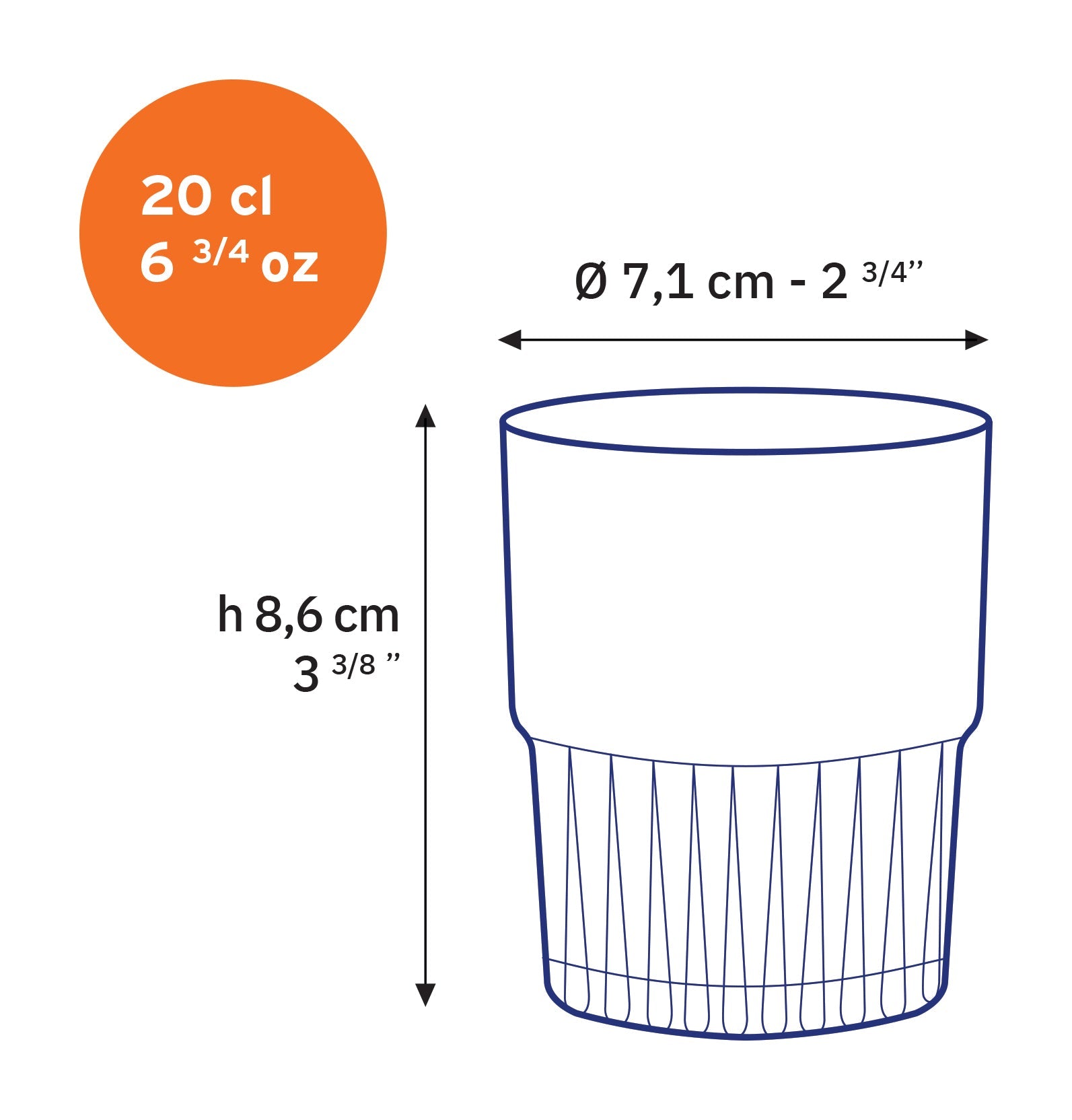 Dimensions illustration of the Empilable Stackable Glass Tumblers by Duralex, showcasing size and design features.