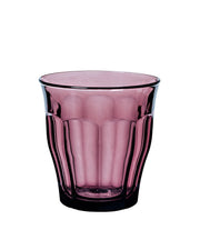 Le Picardie® Plum Glass Tumbler by Duralex in a rich purple hue, showcasing its elegant design and comfortable grip.