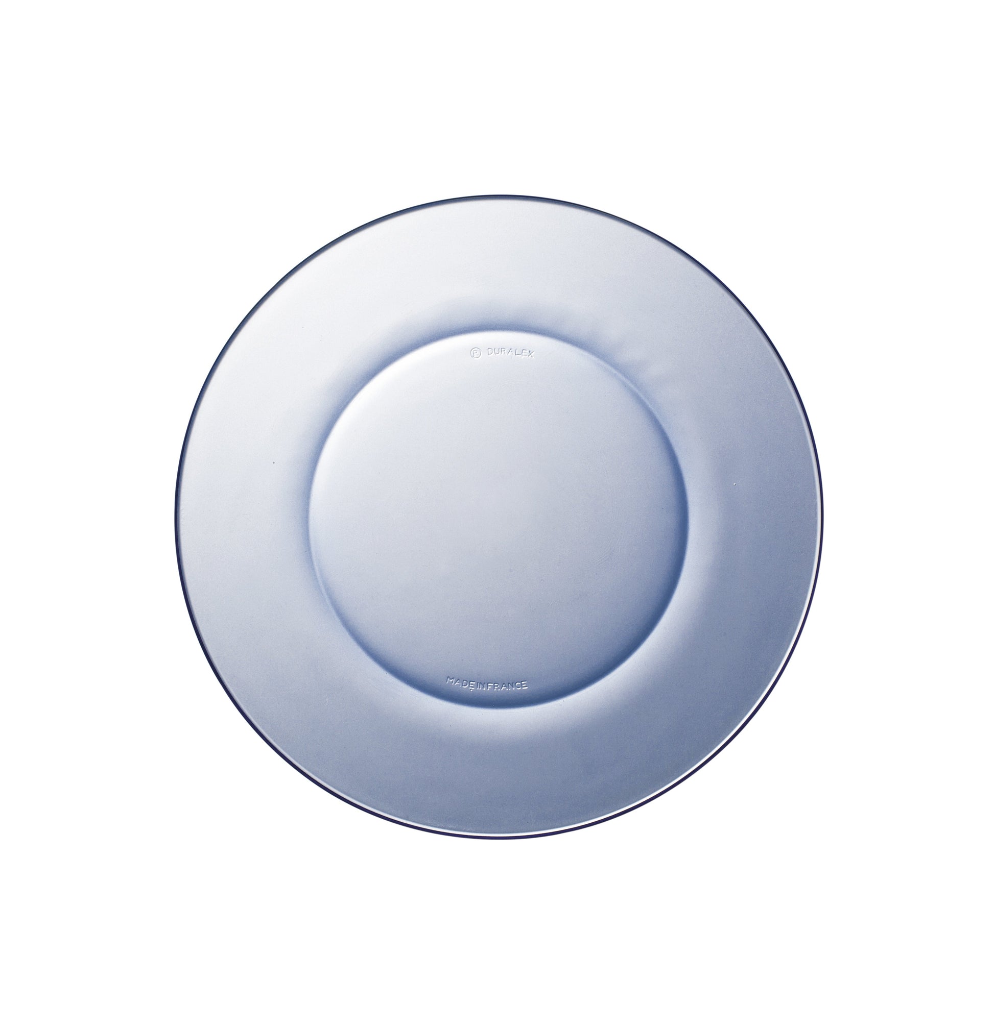 Top view of Lys Marine Blue Glass Dessert Plate 7.5" by Duralex USA, highlighting the unique textured rim and slightly raised center of the plate.
