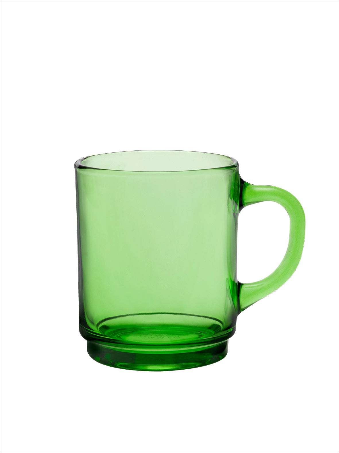 Duralex Versailles Stackable Glass Mug in bright green, ideal for mixing colors in your kitchen, stackable for convenience.