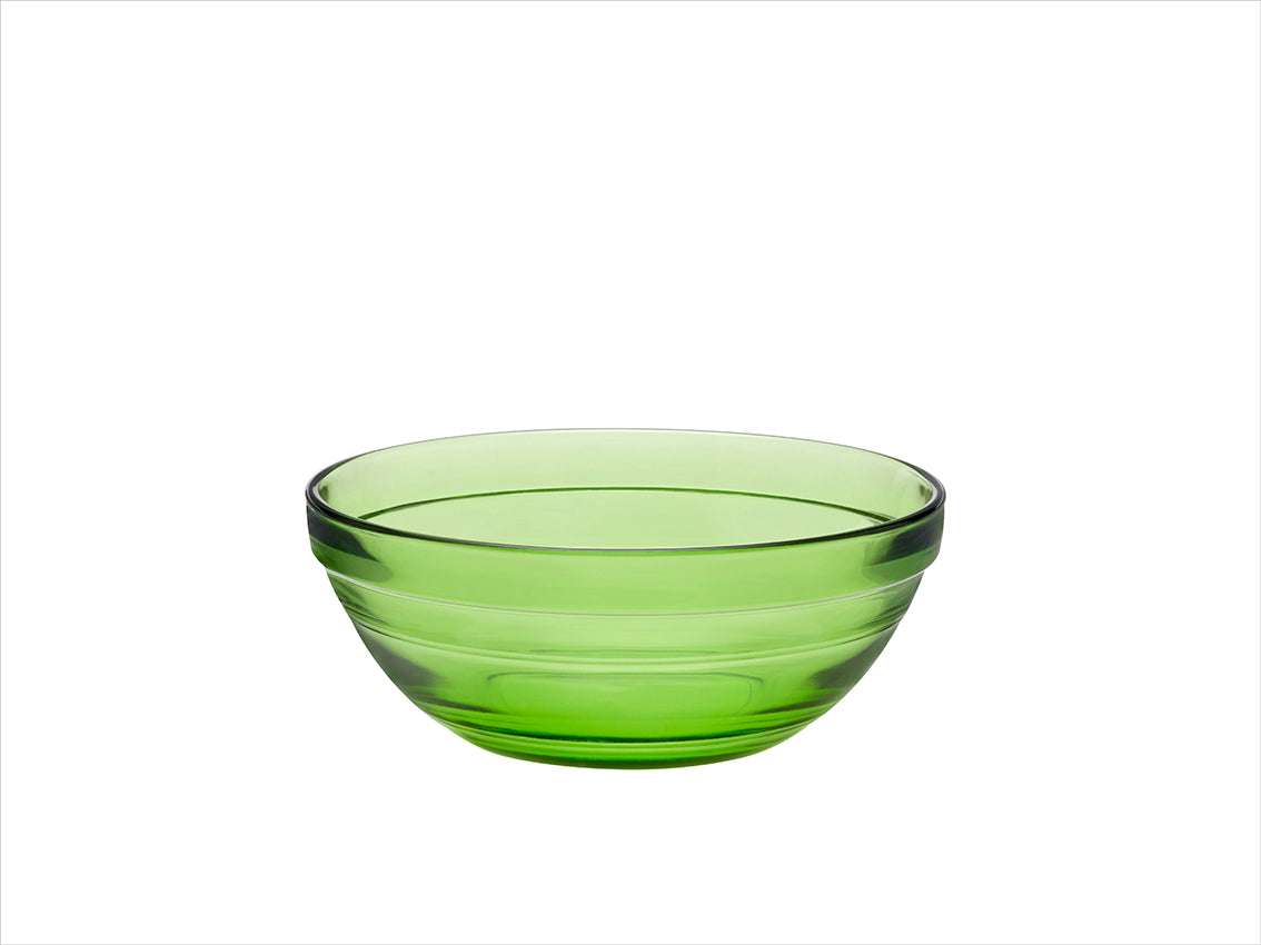 Le Gigogne® Green Stackable Glass Bowl - Set of 6 by Duralex, showcasing a small green glass bowl, perfect for serving or food prep.
