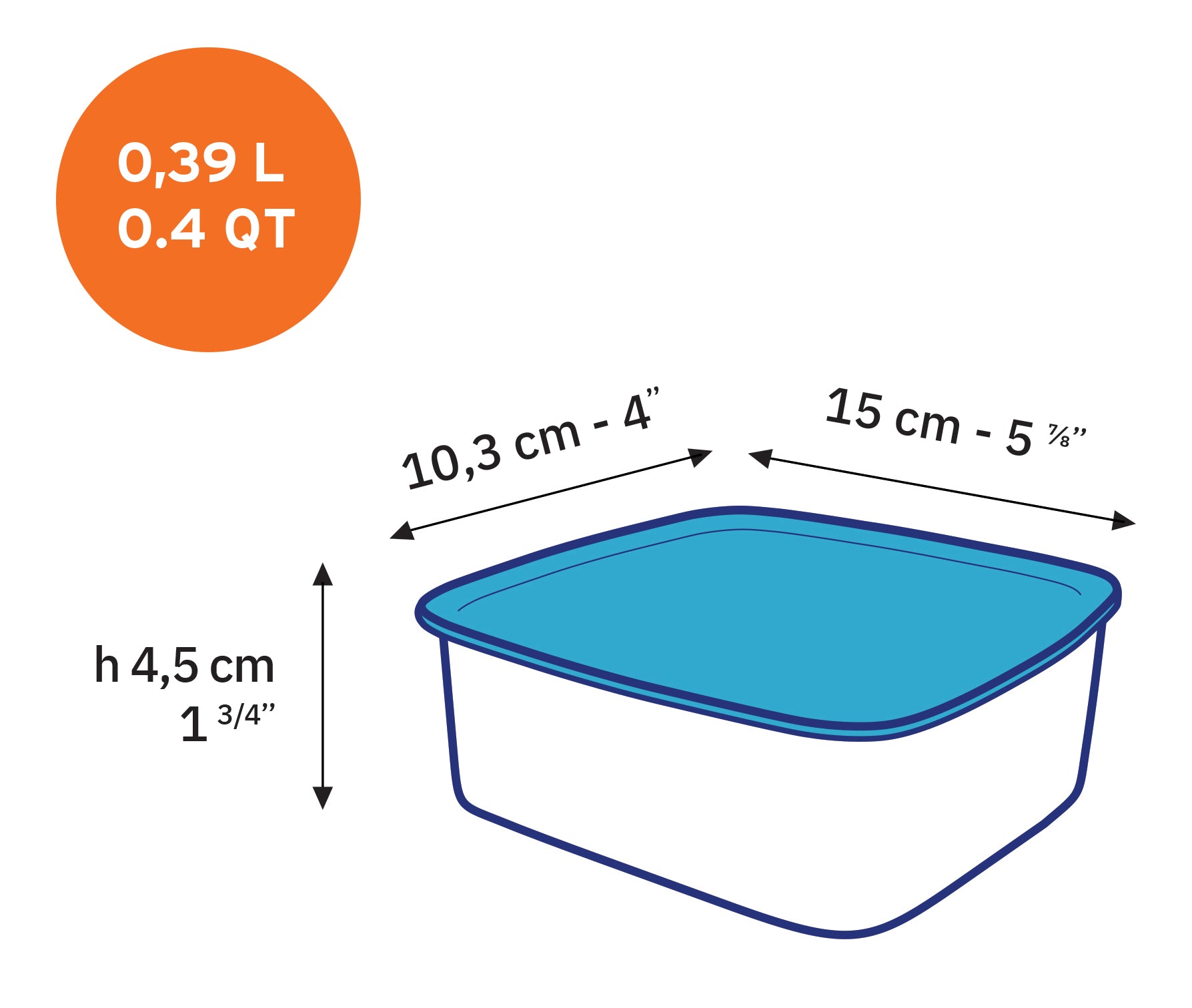 Freshbox Rectangular Storage Set - 3 Pieces ( .4, 1.1, 1.7 Quart) + Lids - Final Sale