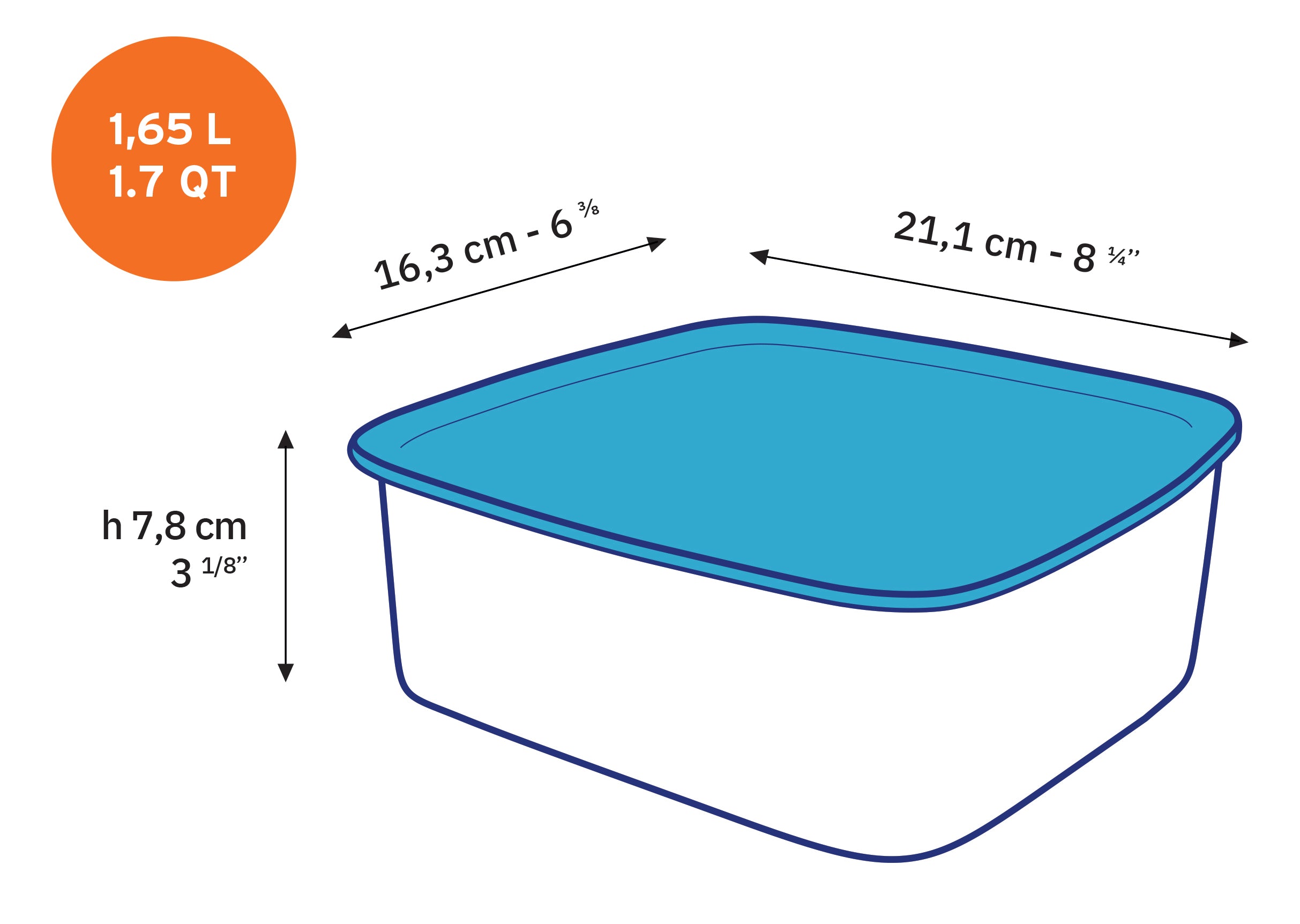 Freshbox Rectangular Storage Set - 3 Pieces ( .4, 1.1, 1.7 Quart) + Lids - Final Sale