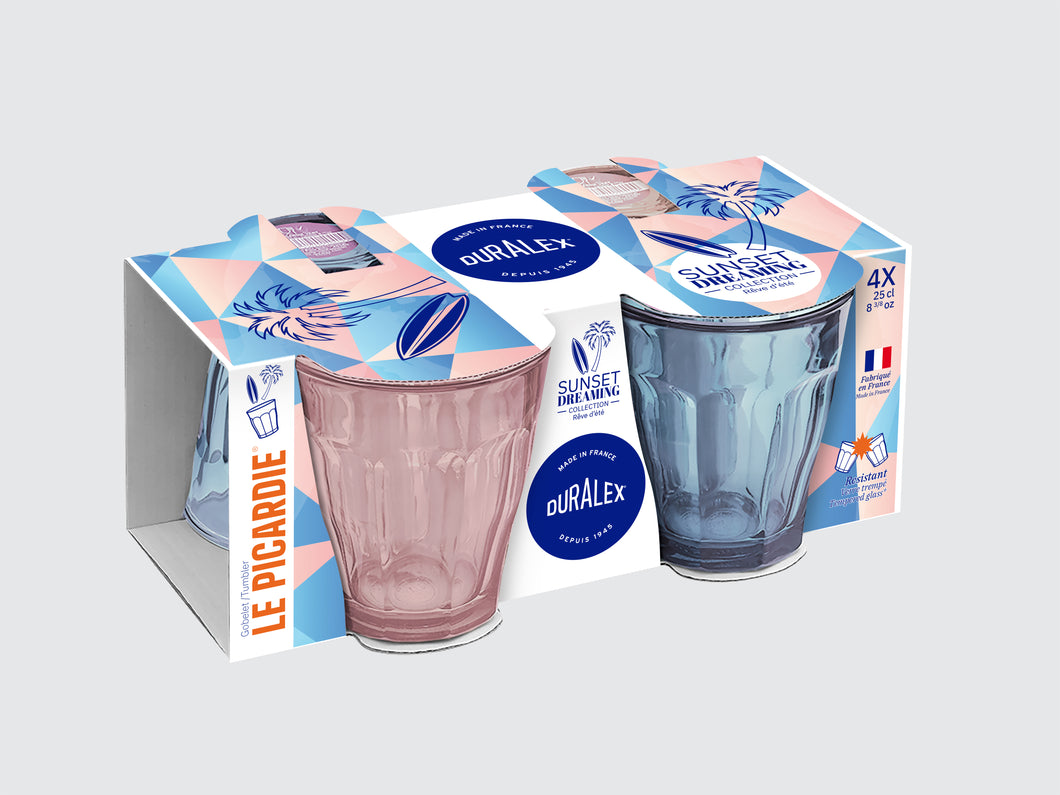 Duralex USA Le Picardie® Mix & Match Color Pink Blush & Marine Glass Tumbler  Set 8.38oz, Set of 4 