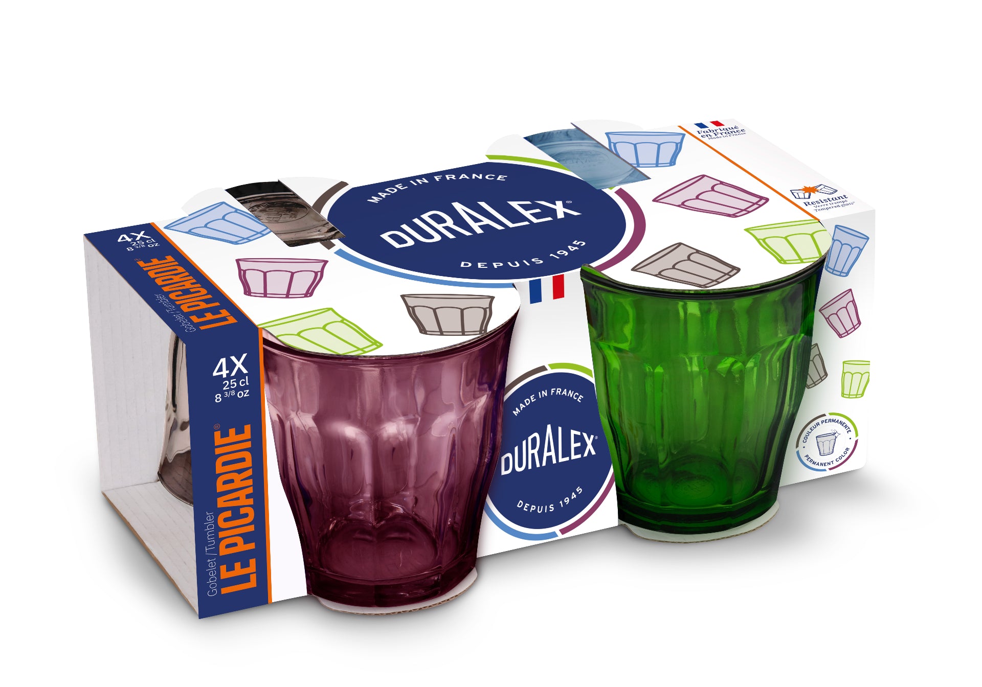 Le Picardie® Mixed Color Tumbler Set 8.38oz, Set of 4, Duralex USA