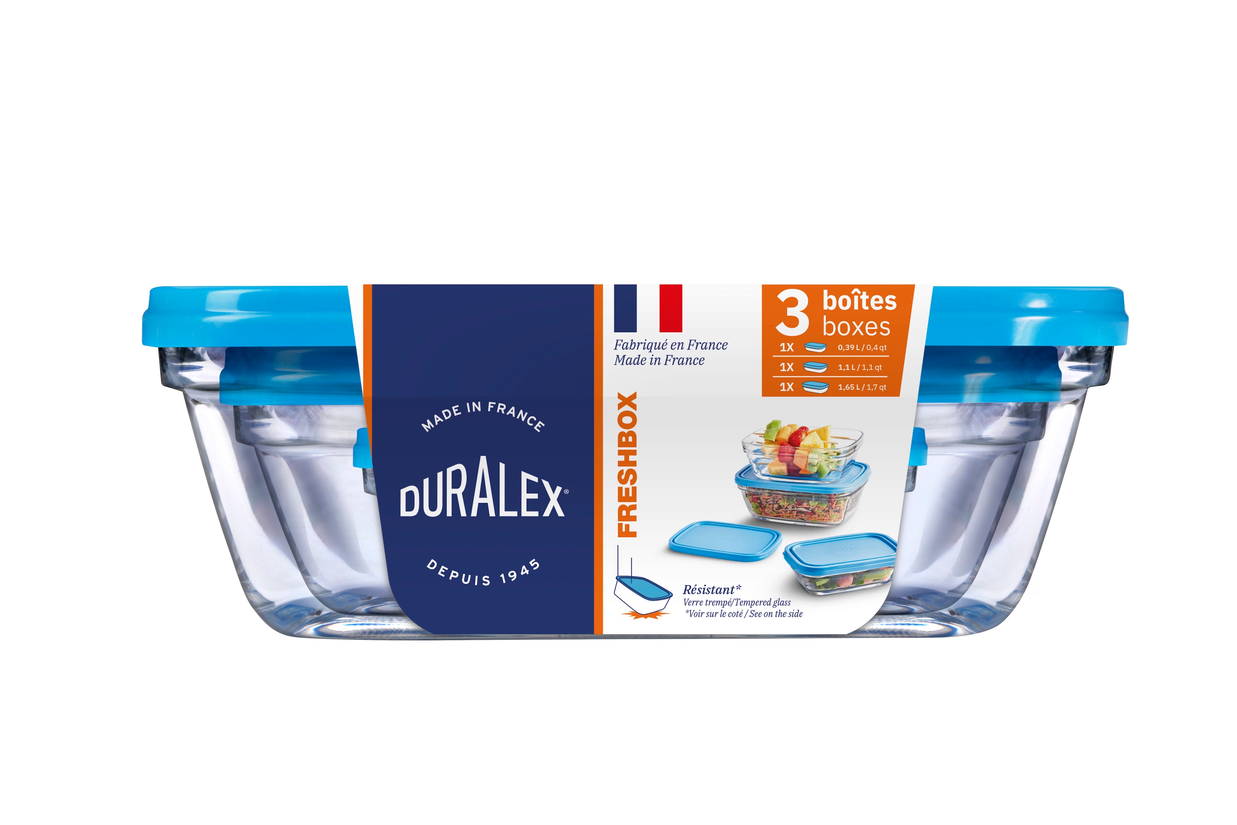 Freshbox Rectangular Storage Set - 3 Pieces ( .4, 1.1, 1.7 Quart) + Lids - Final Sale