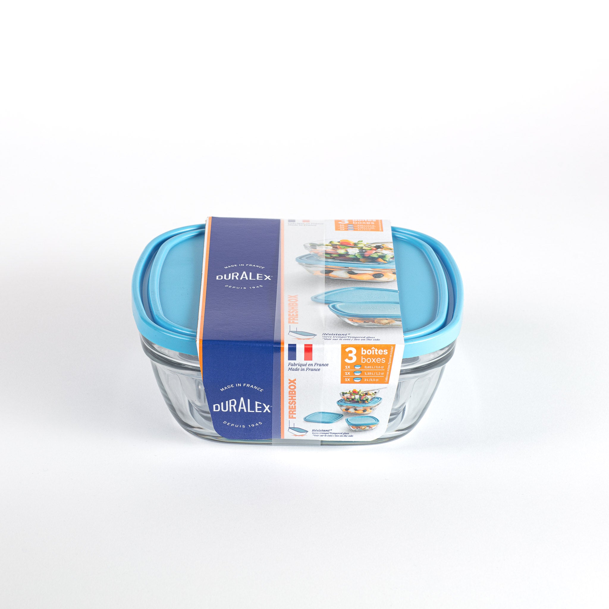 Freshbox Square Storage Set - 3 Pieces (.6, 1.2, 2.1 Quart) + Lids - Final Sale