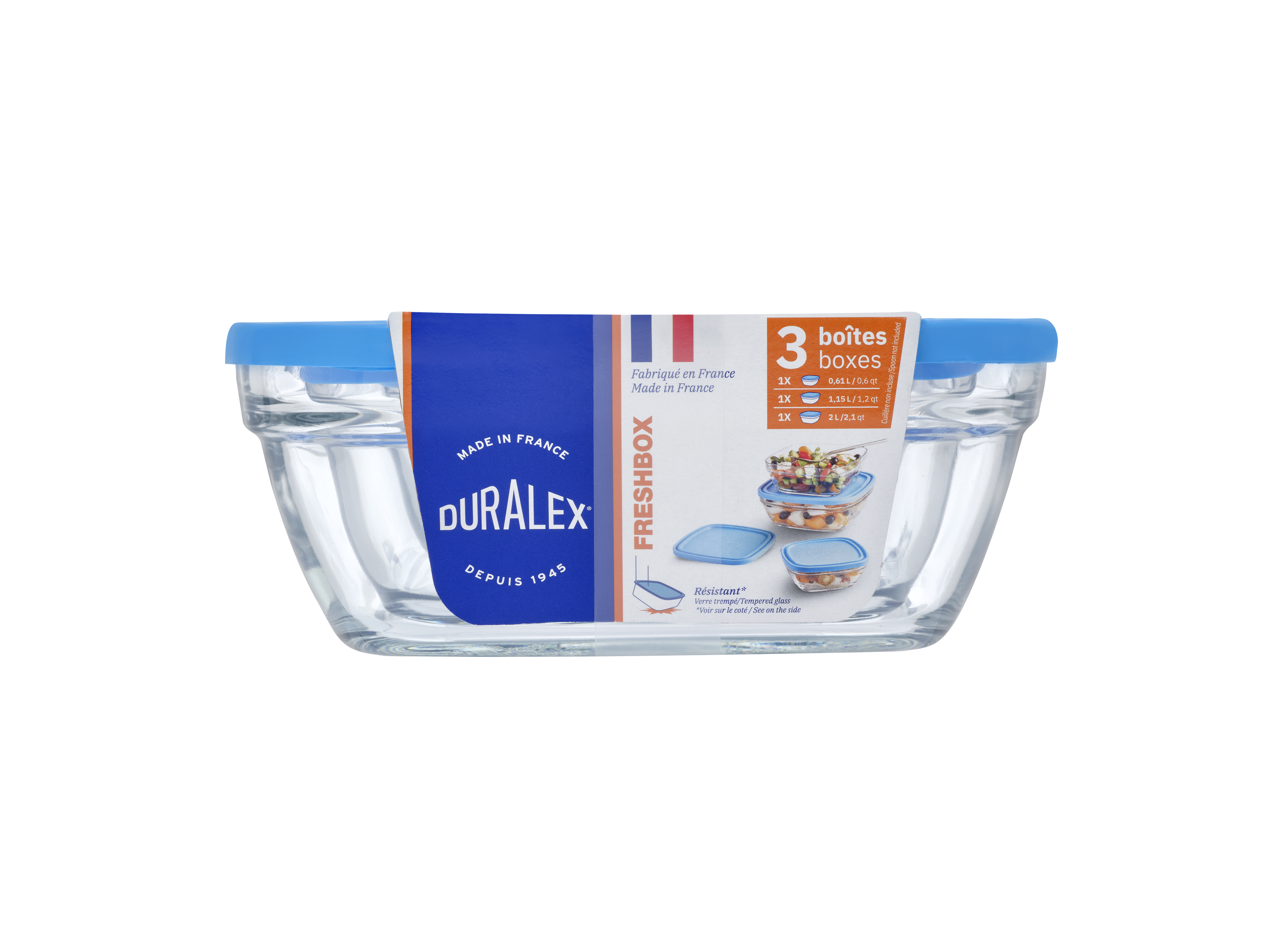 Freshbox Square Storage Set - 3 Pieces (.6, 1.2, 2.1 Quart) + Lids - Final Sale